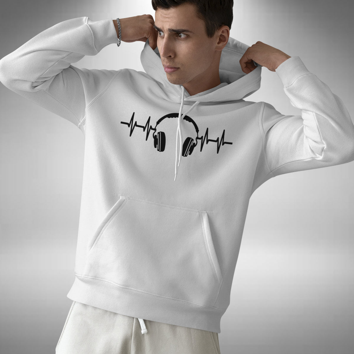 Headphones Heartbeat Adult Hoodie - Funny Music DJ Producer House
