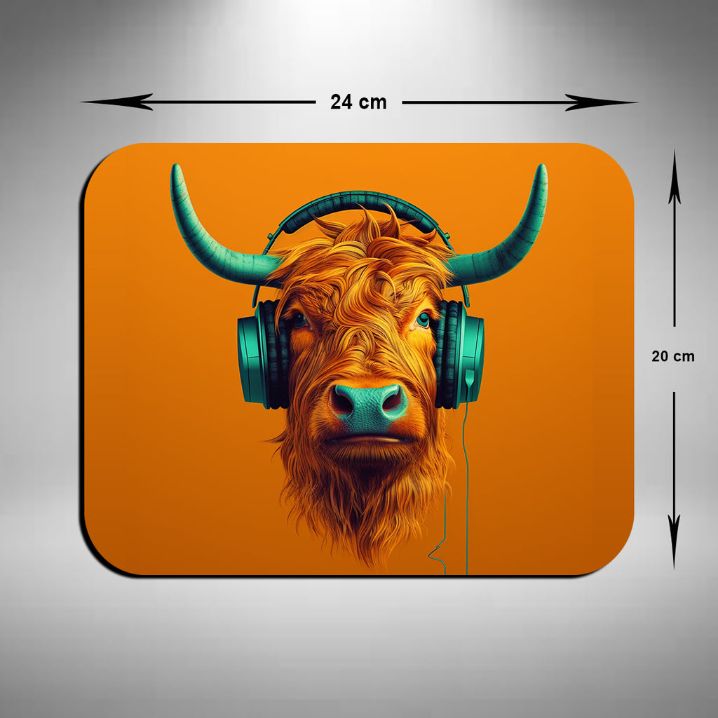 Highland Cattle Wearing Headphones Mouse Mat