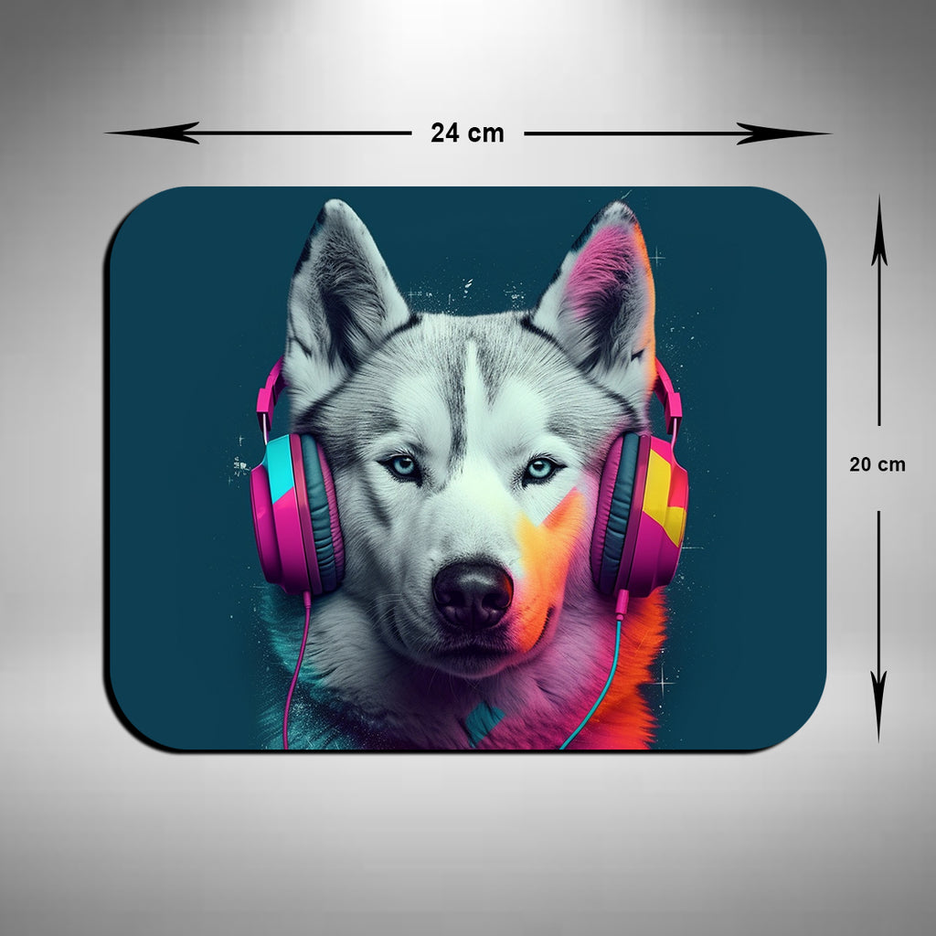 Husky Wearing Headphones Mouse Mat