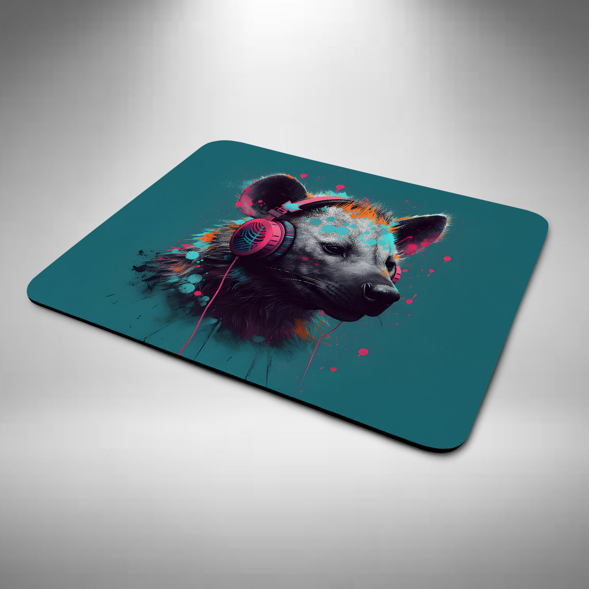 Hyena Wearing Headphones Mouse Mat