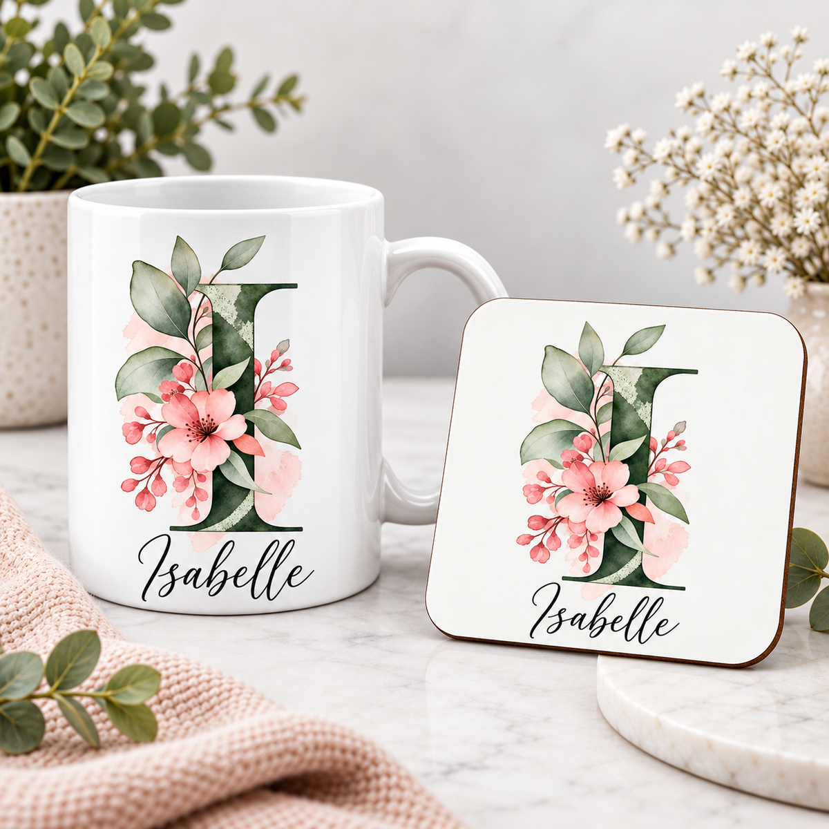 Personalised Initial Mug, Coaster or Gift Set – Any Name