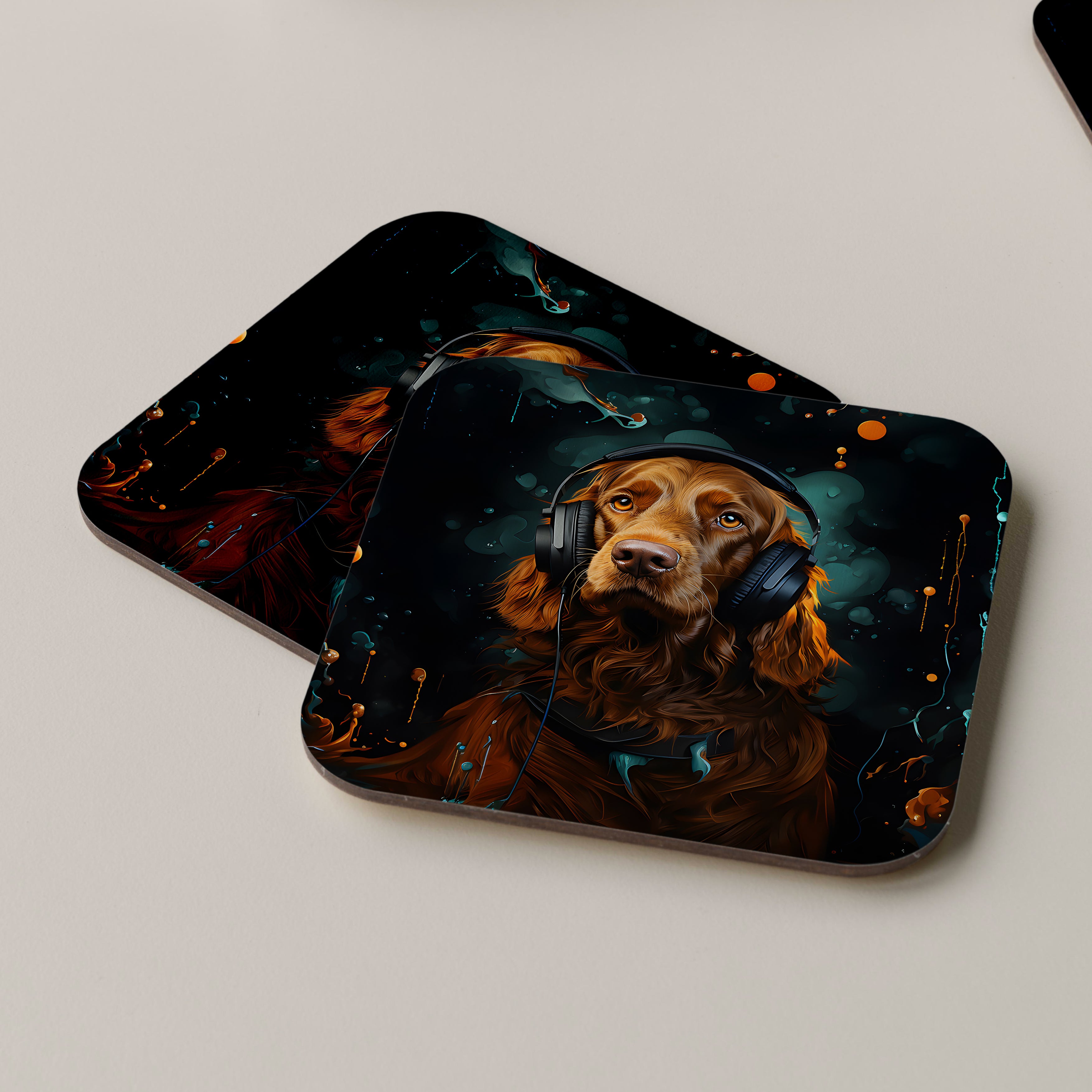 Irish Setter Wearing Headphones Coasters