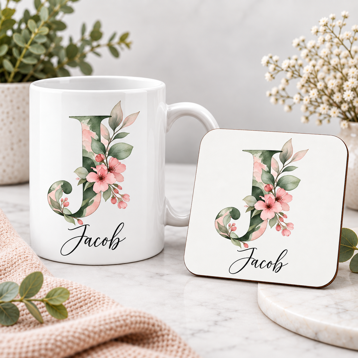Personalised Initial Mug, Coaster or Gift Set – Any Name