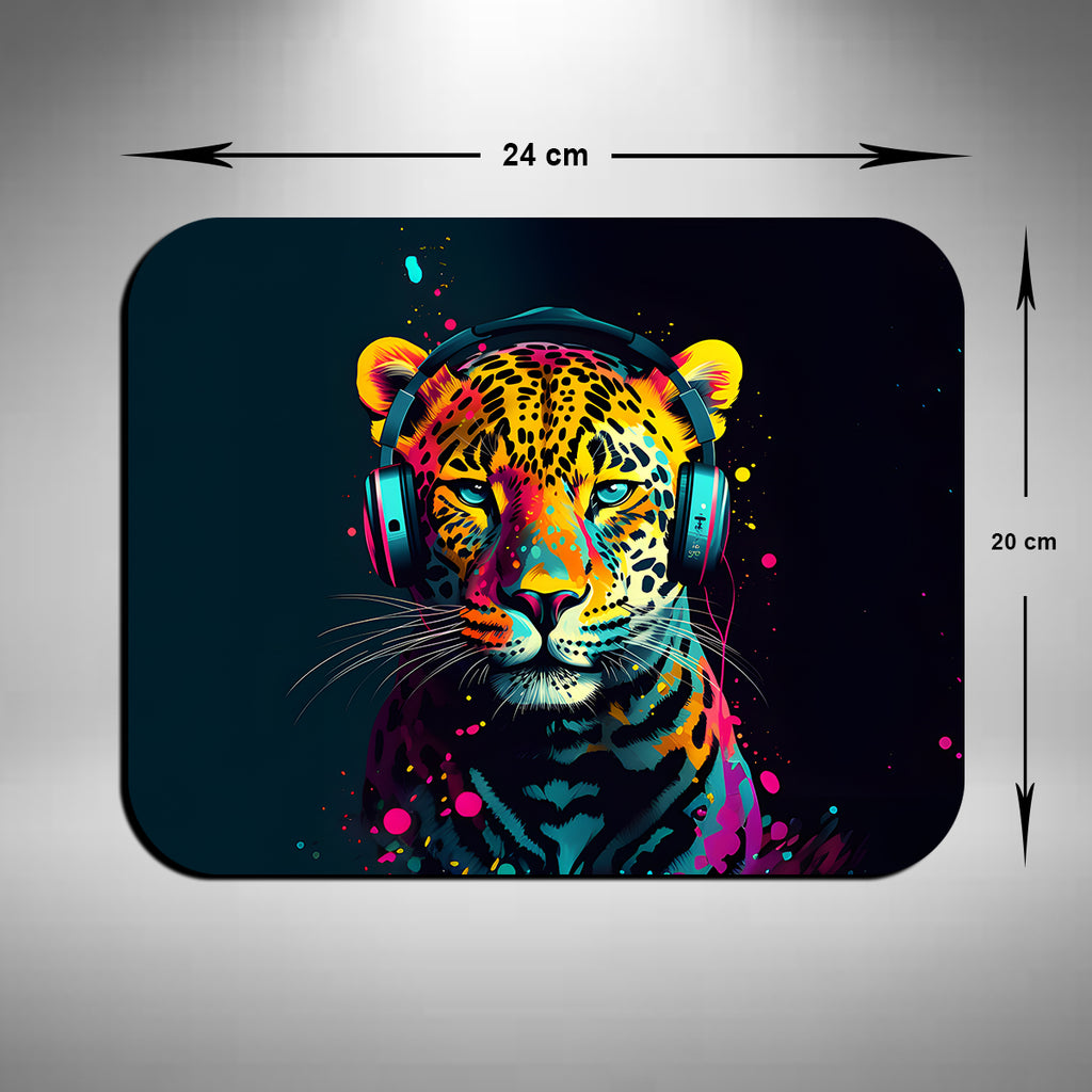 Jaguar Wearing Headphones Mouse Mat