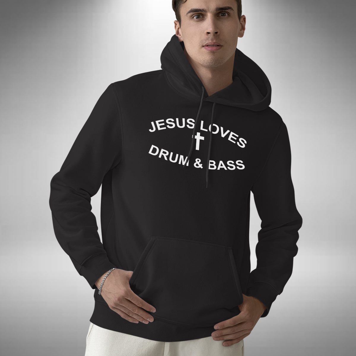 Jesus Loves Drum & Bass Adult Hoodie - Funny Christian Music Lover