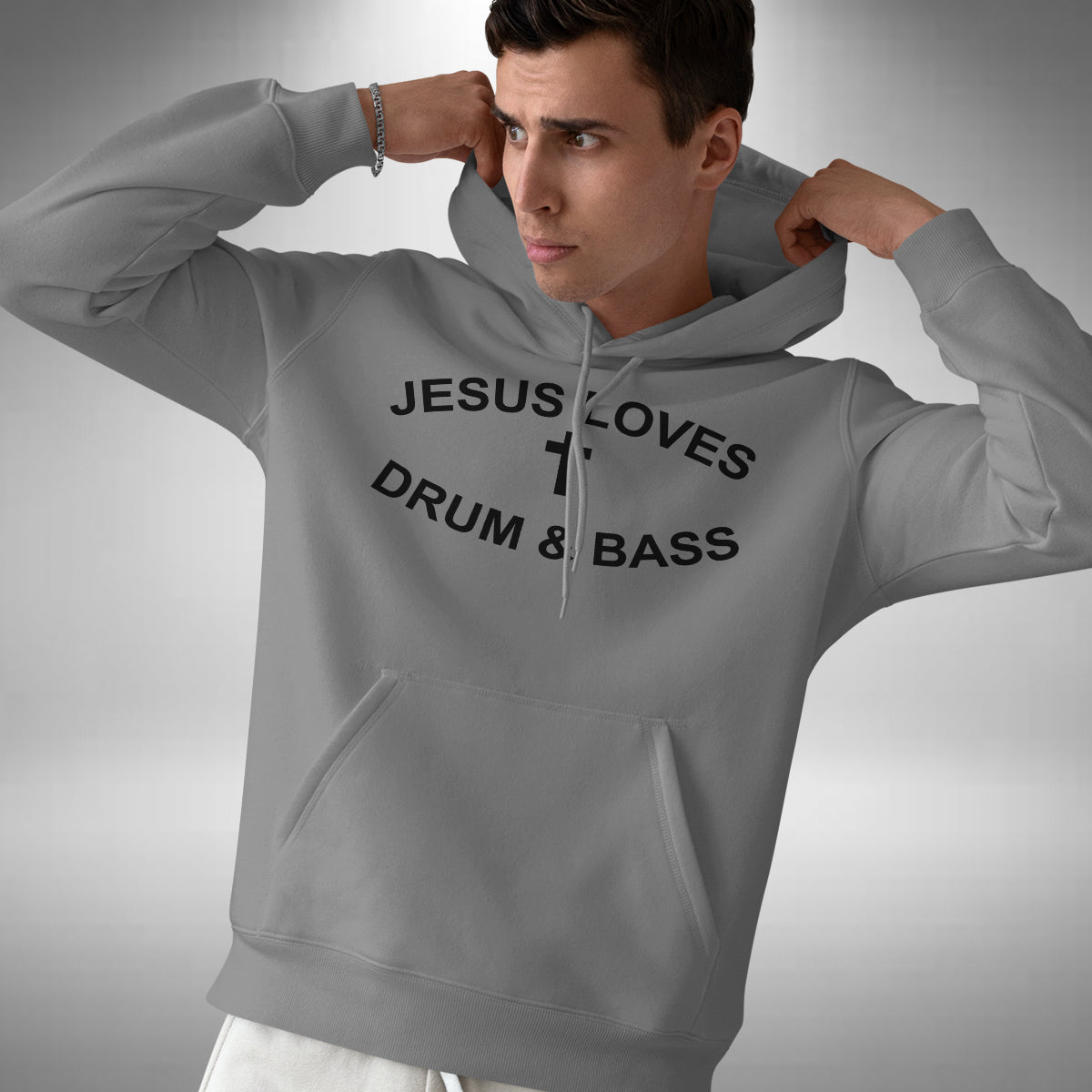Jesus Loves Drum & Bass Adult Hoodie - Funny Christian Music Lover