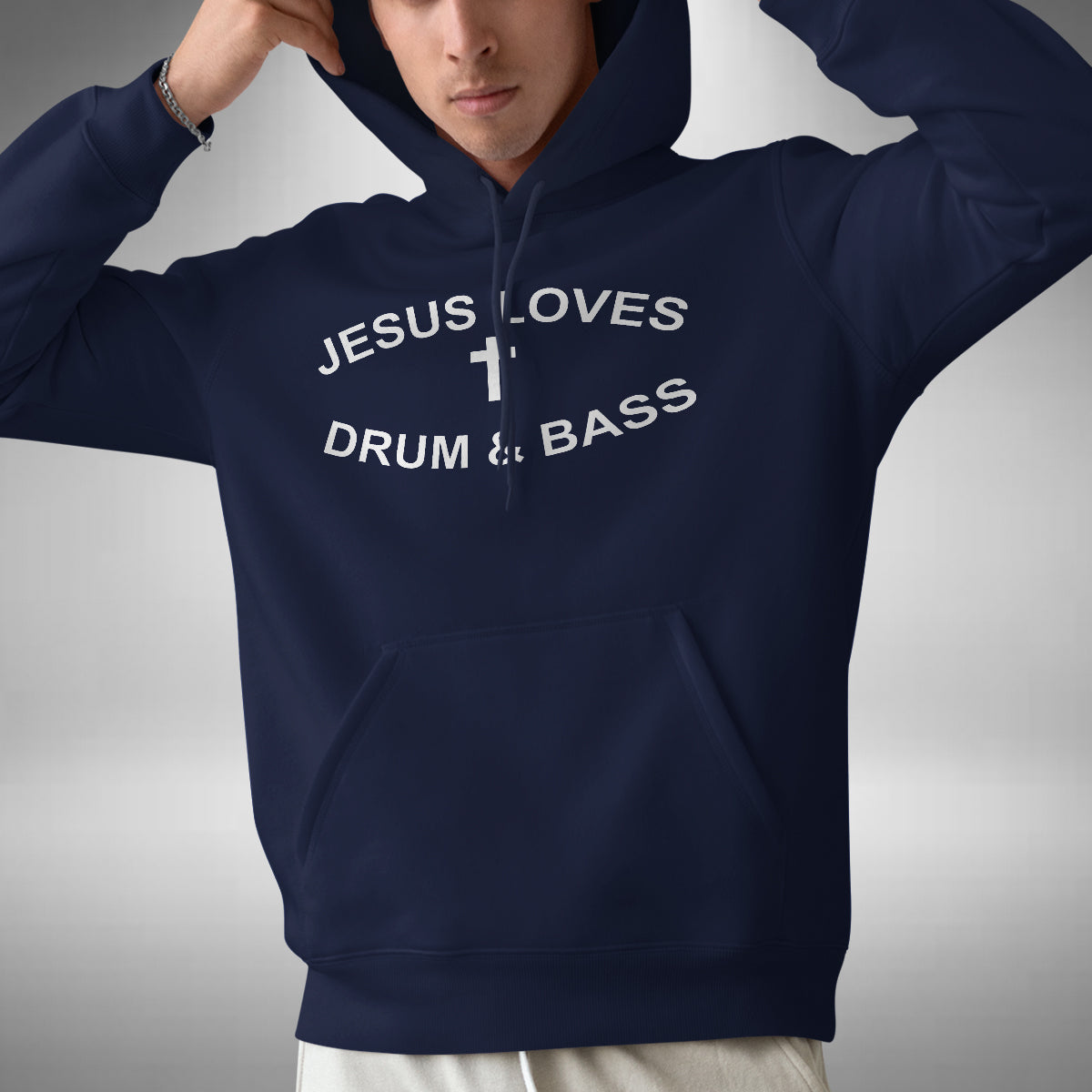 Jesus Loves Drum & Bass Adult Hoodie - Funny Christian Music Lover