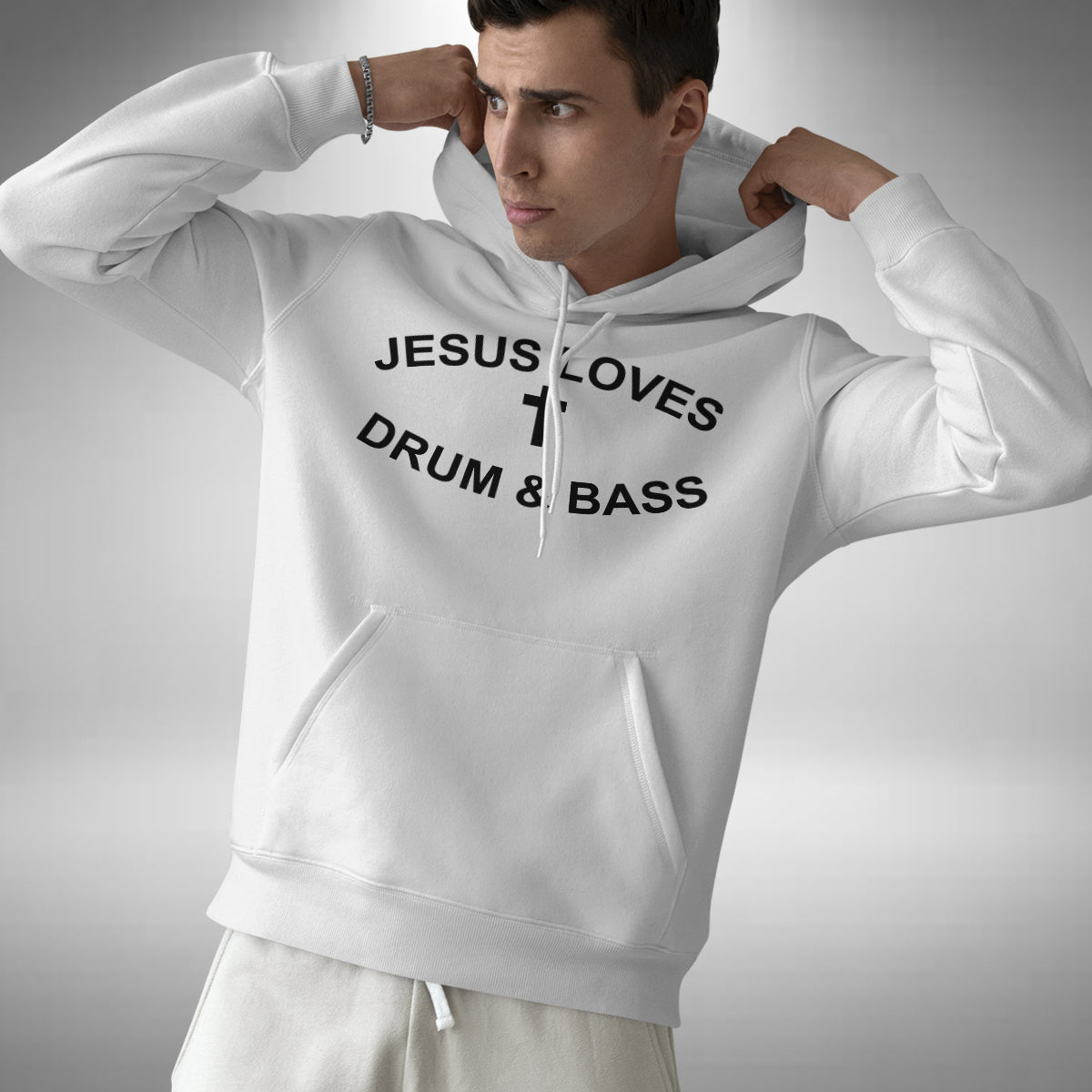 Jesus Loves Drum & Bass Adult Hoodie - Funny Christian Music Lover