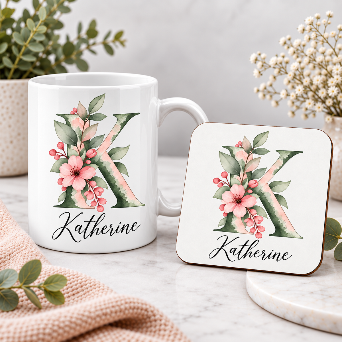 Personalised Initial Mug, Coaster or Gift Set – Any Name