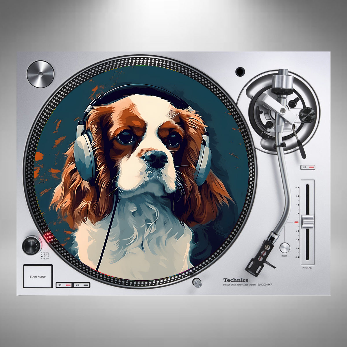 King Charles Spaniel Wearing Headphones Slipmats