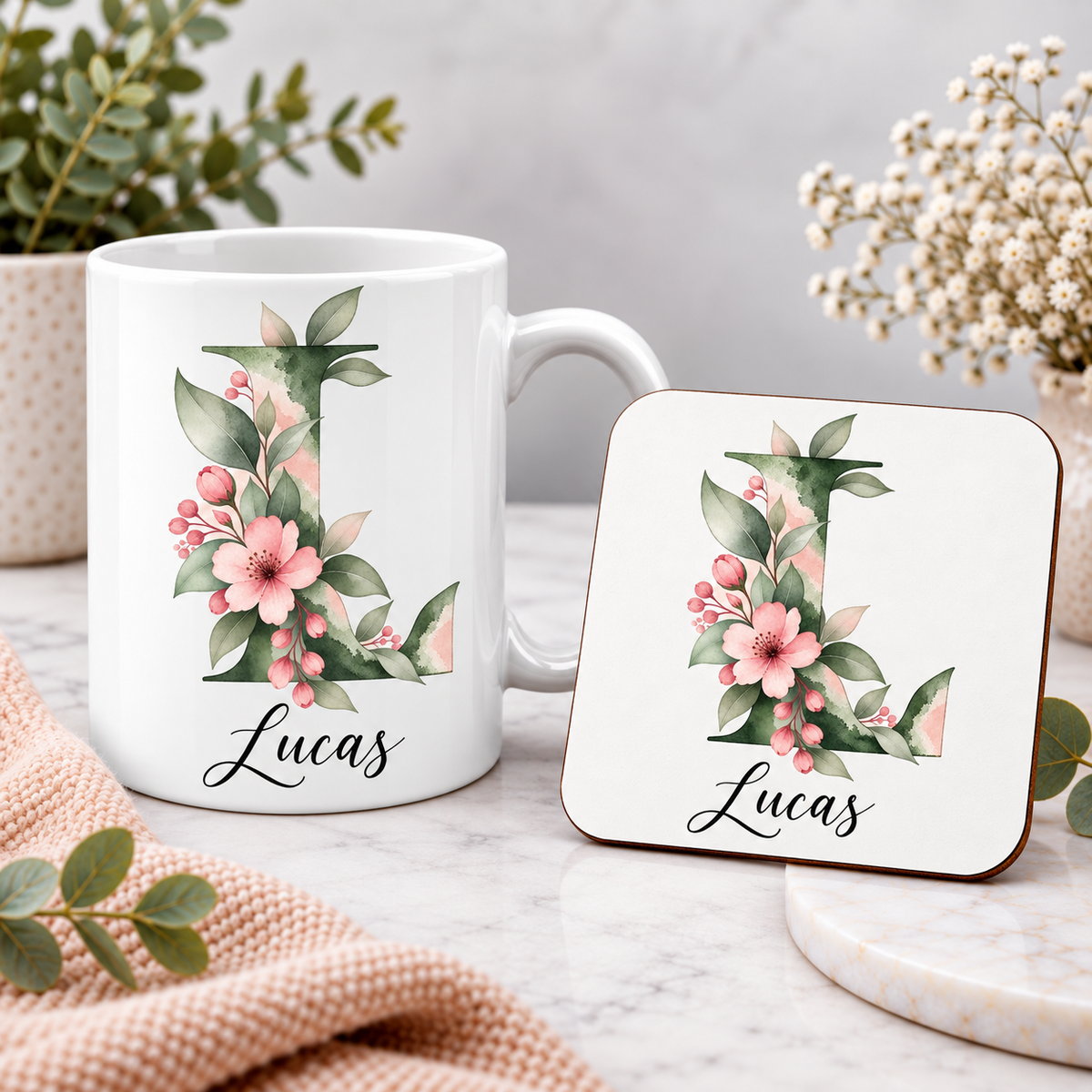 Personalised Initial Mug, Coaster or Gift Set – Any Name