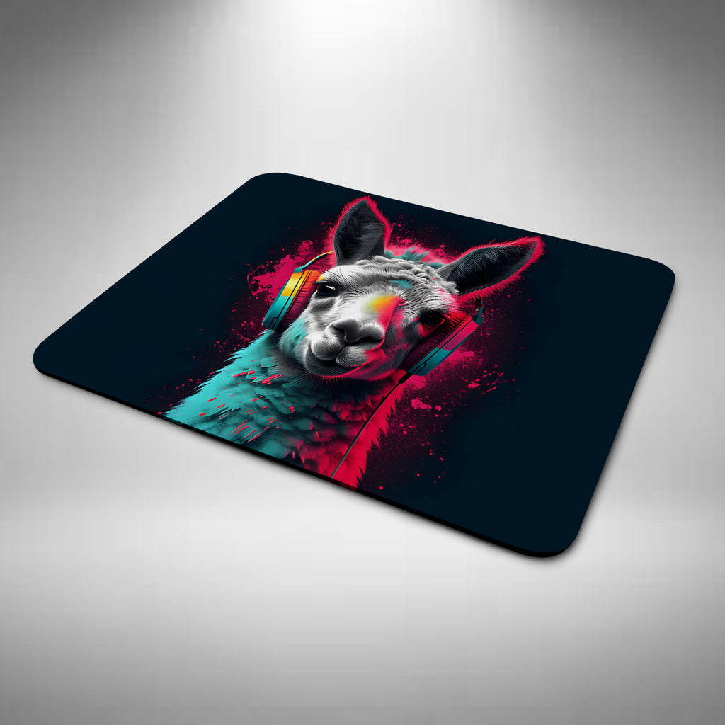 Llama Wearing Headphones Mouse Mat