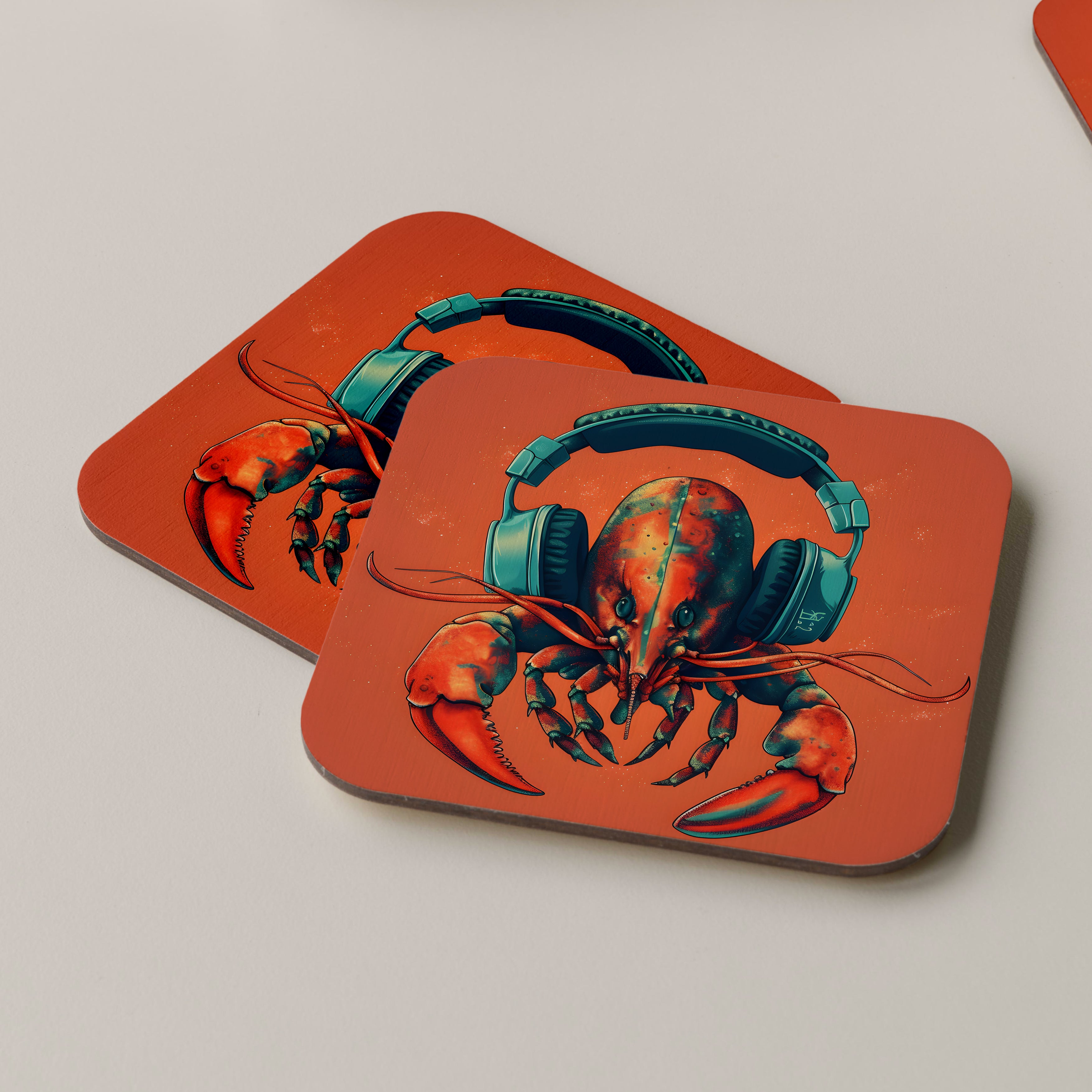 Lobster Wearing Headphones Coasters