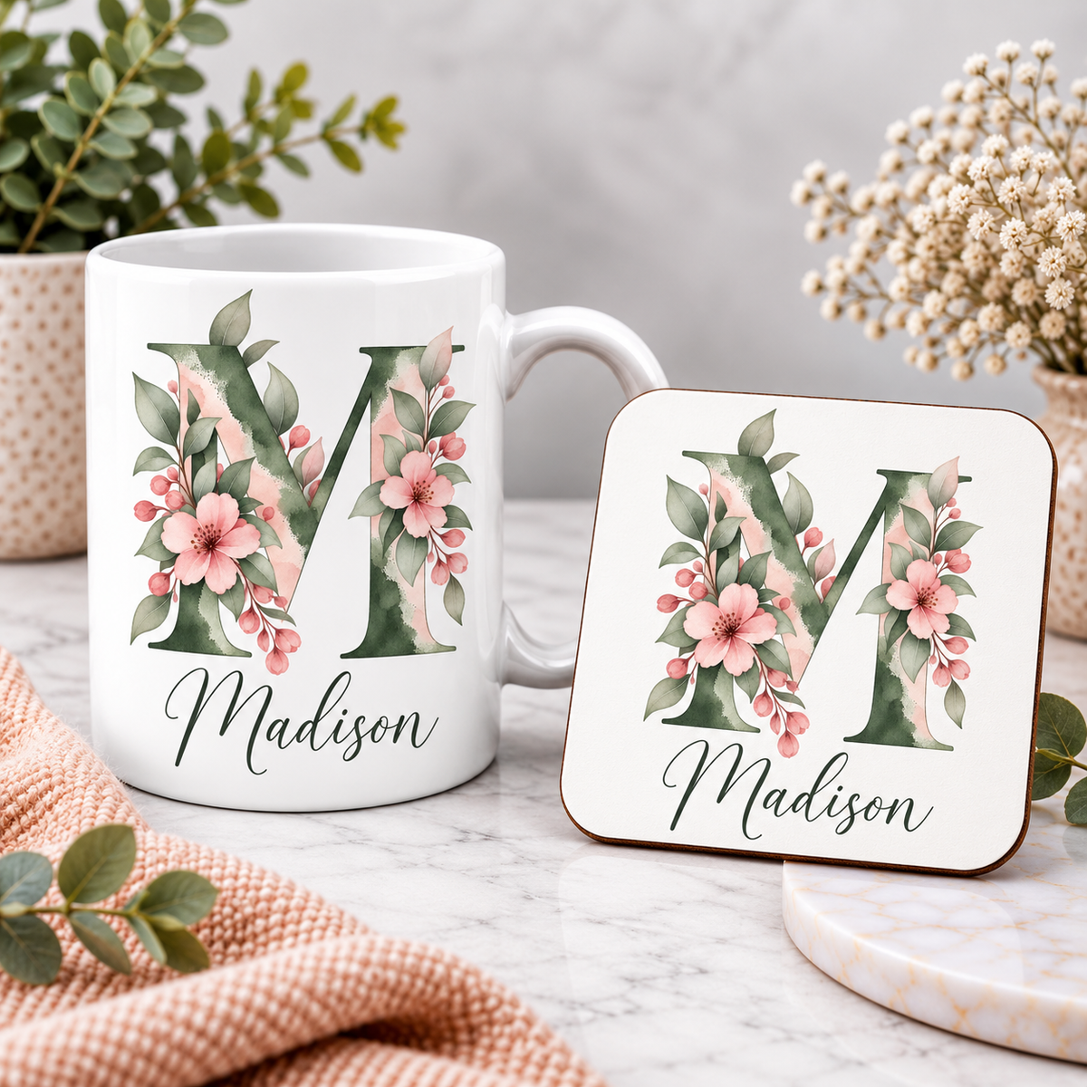 Personalised Initial Mug, Coaster or Gift Set – Any Name