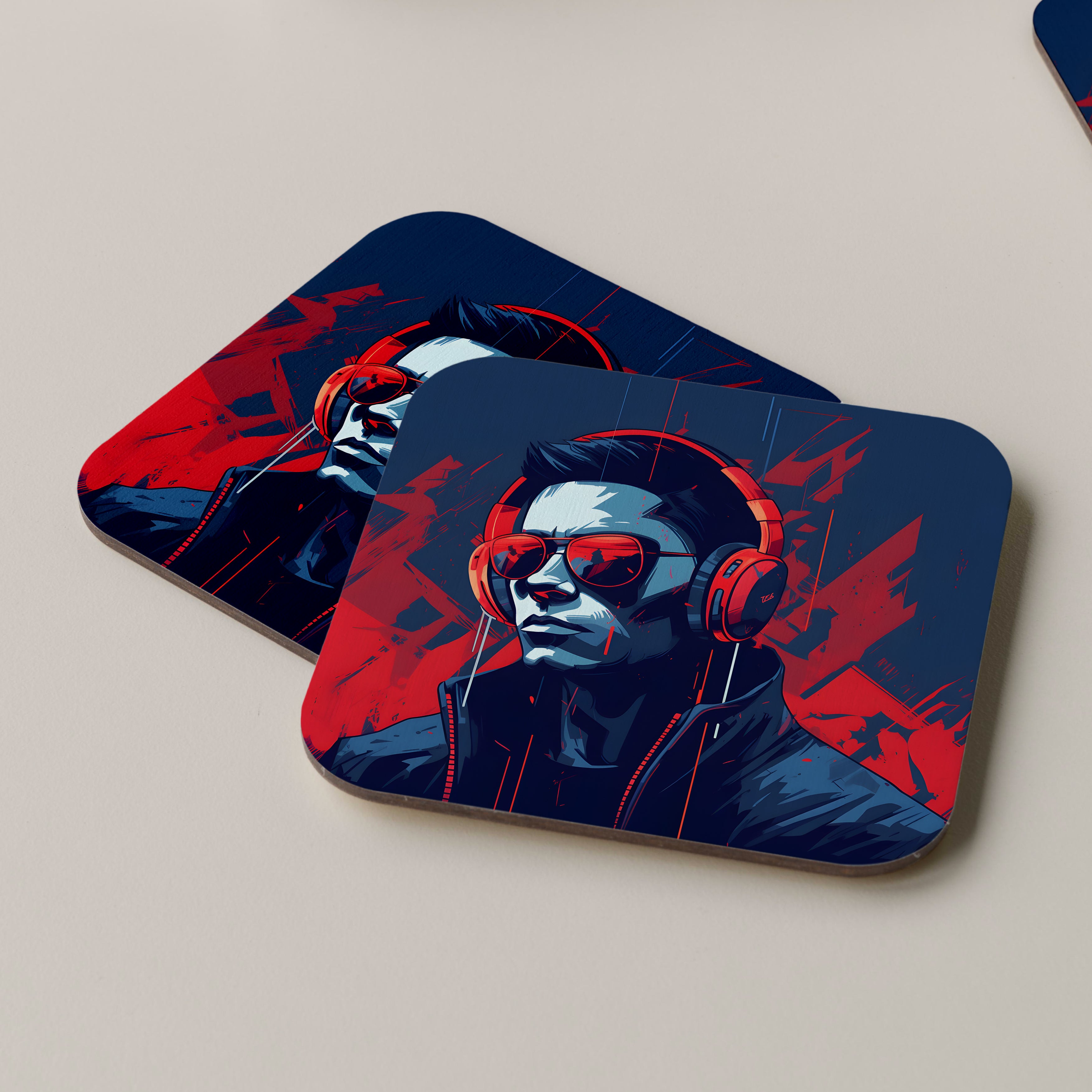 Male Vampire Wearing Headphones Coasters