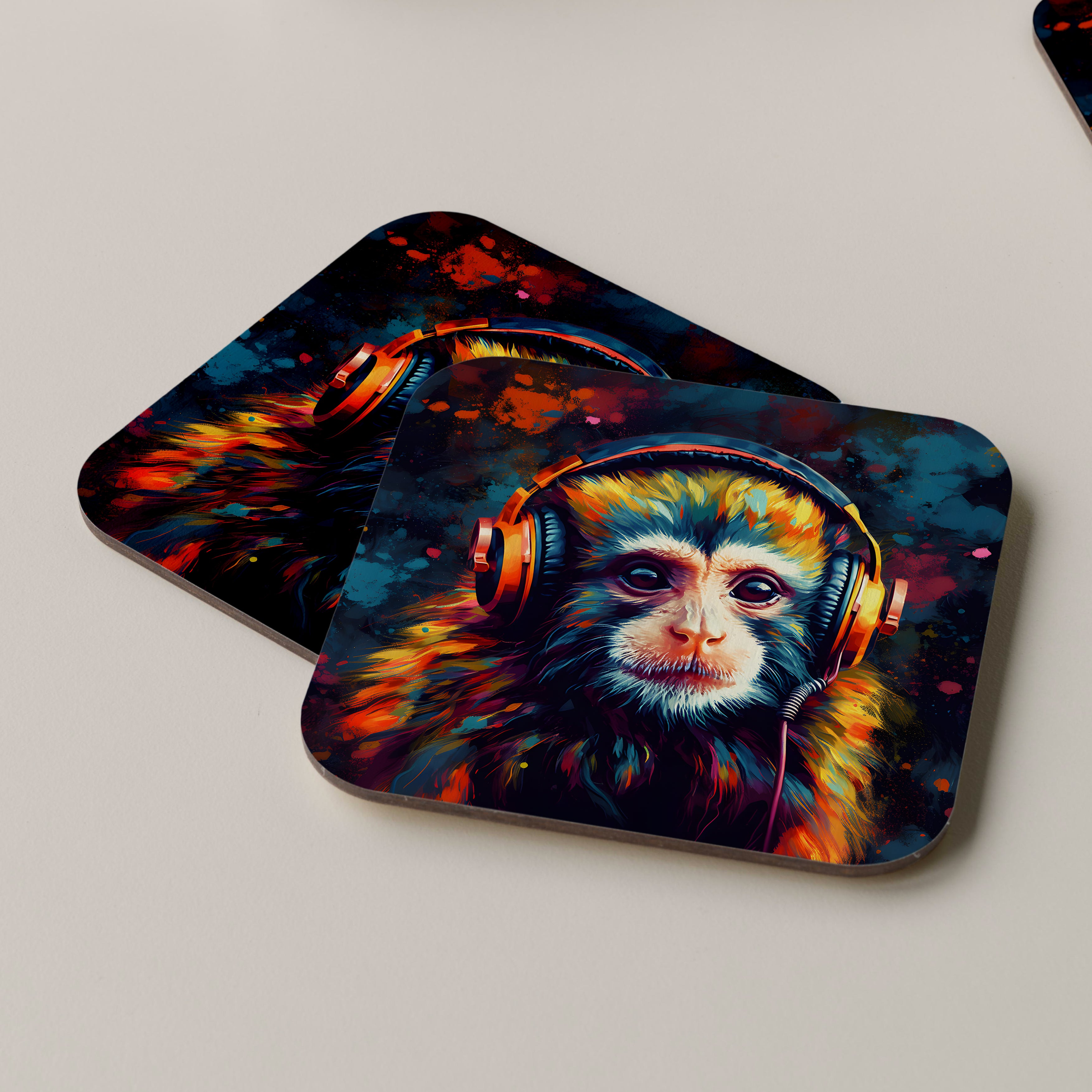 Marmoset Wearing Headphones Coasters