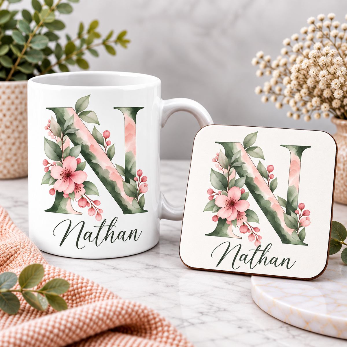 Personalised Initial Mug, Coaster or Gift Set – Any Name