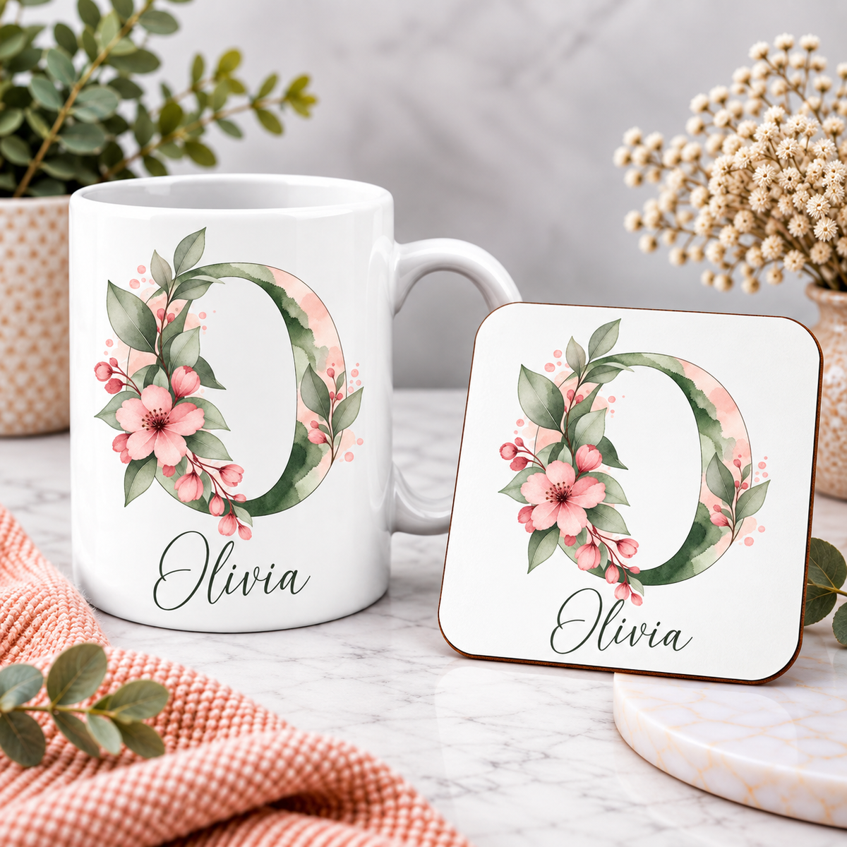 Personalised Initial Mug, Coaster or Gift Set – Any Name
