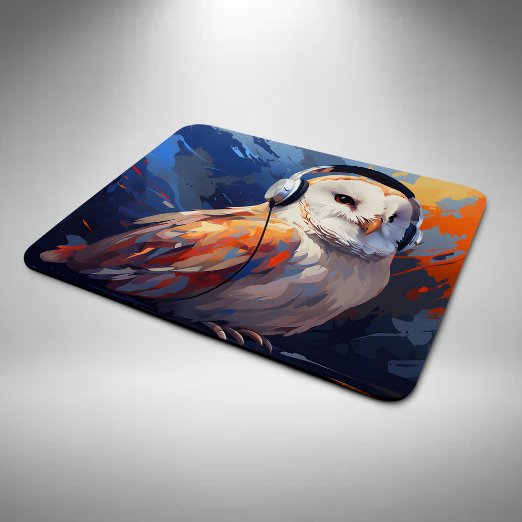 Owl Wearing Headphones Mouse Mat