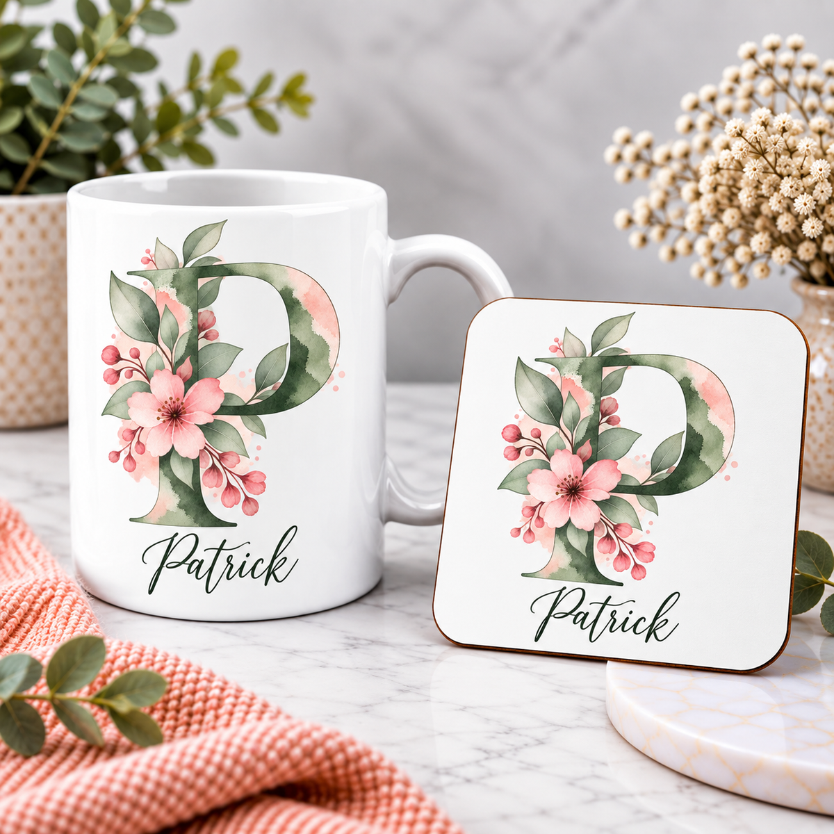 Personalised Initial Mug, Coaster or Gift Set – Any Name