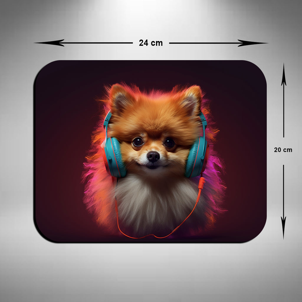 Pomeranian Wearing Headphones Mouse Mat