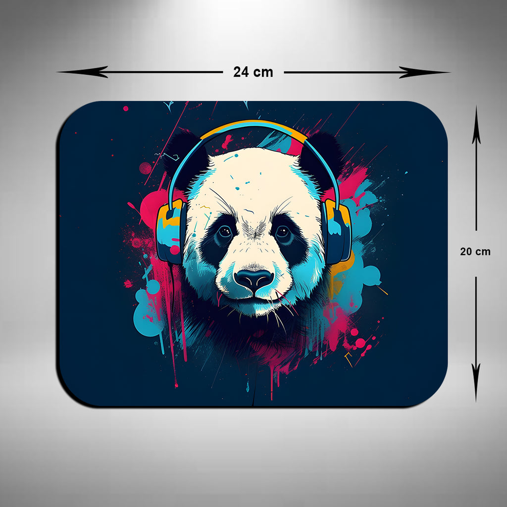 Giant Panda Wearing Headphones Mouse Mat