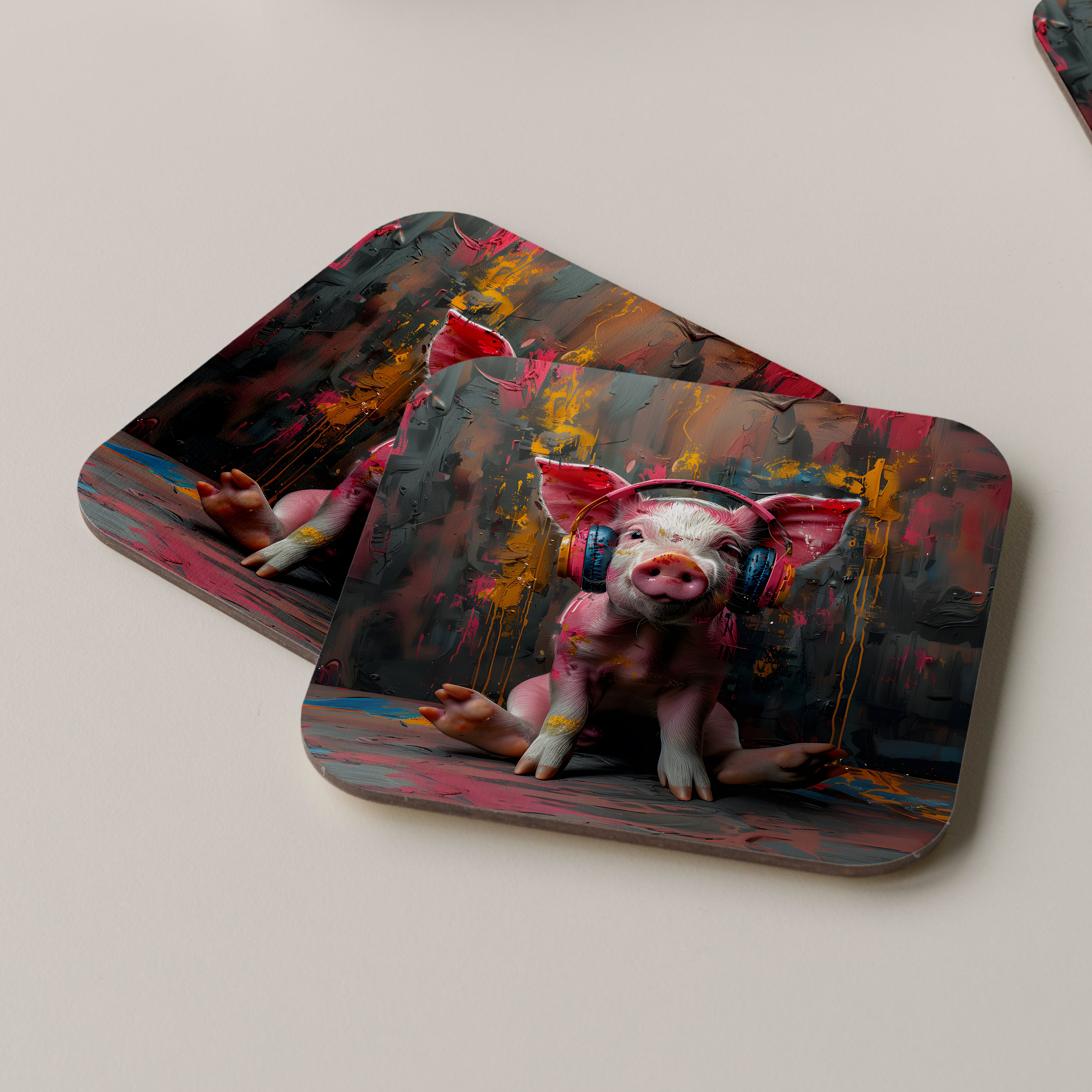 Pig Wearing Headphones Coasters
