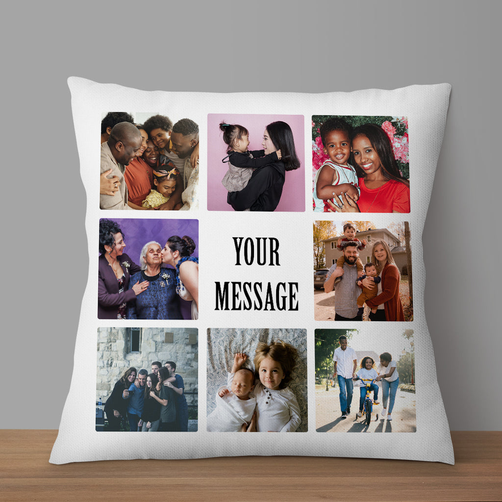 Personalised Photo Cushion Cover – Custom 8 Picture and Message Pillow Case