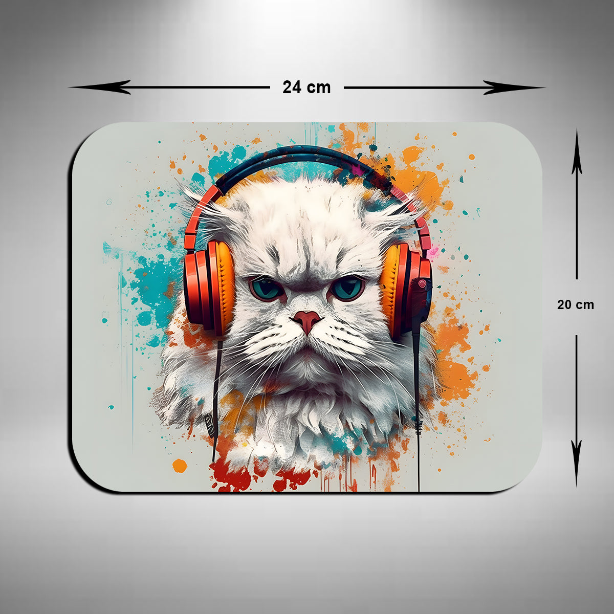 Persian Cat Wearing Headphones Mouse Mat