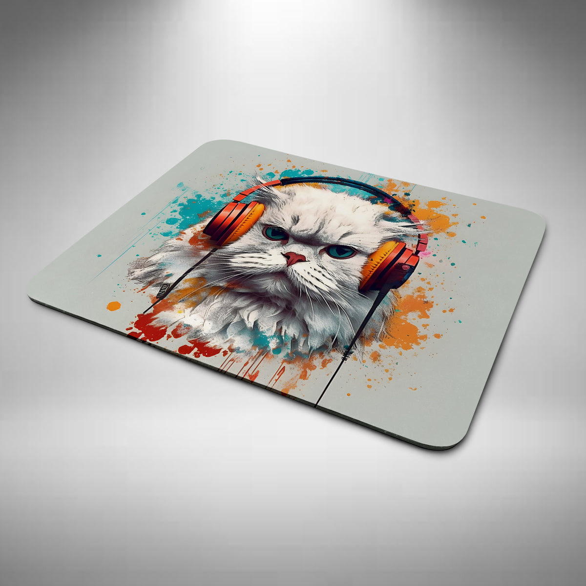 Persian Cat Wearing Headphones Mouse Mat