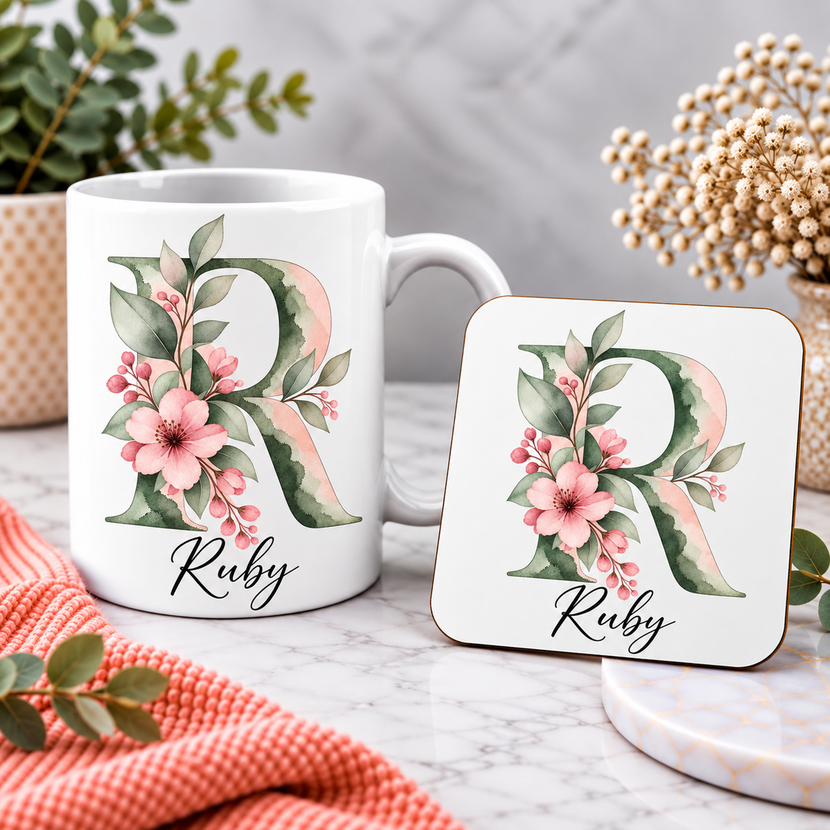 Personalised Initial Mug, Coaster or Gift Set – Any Name