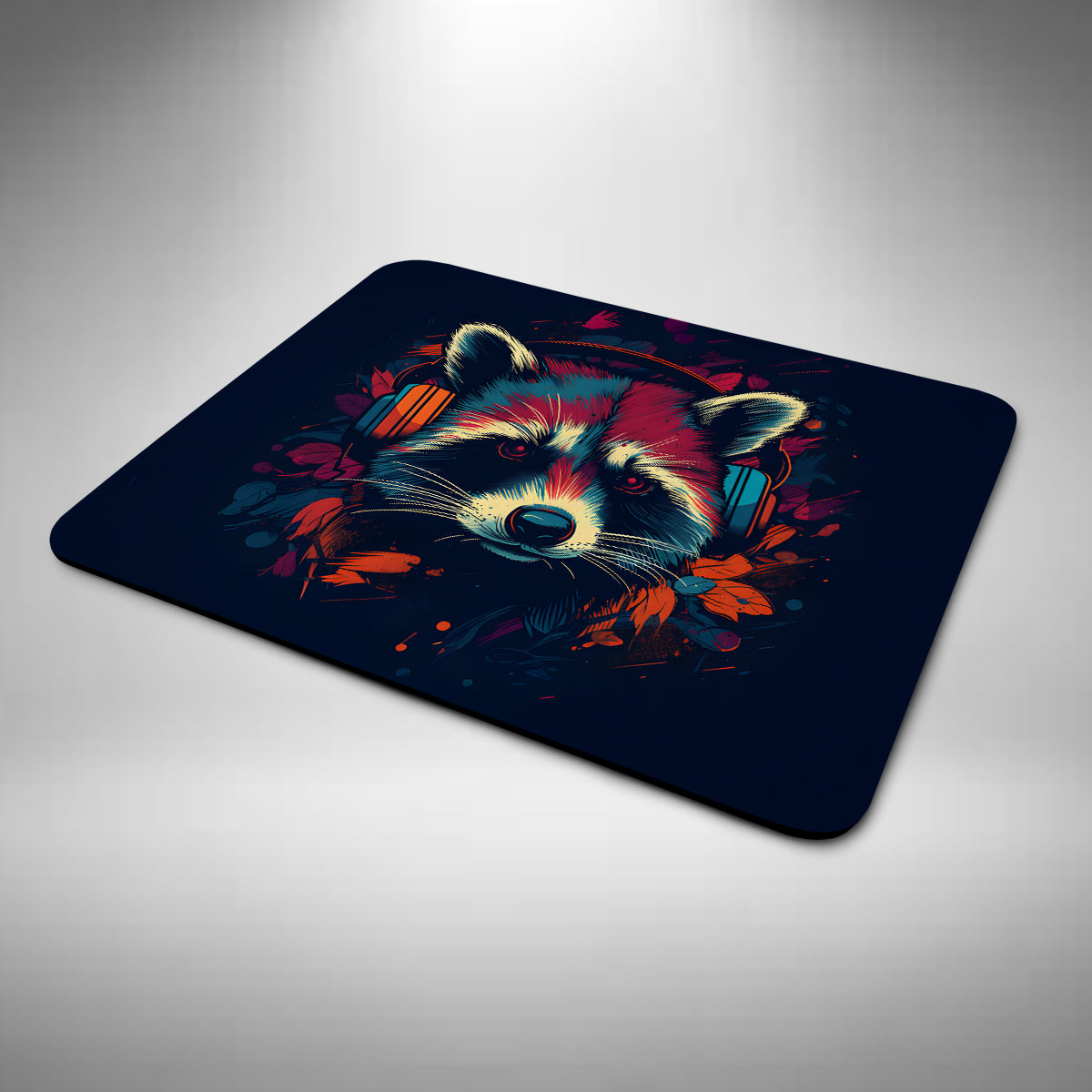 Raccoon Wearing Headphones Mouse Mat
