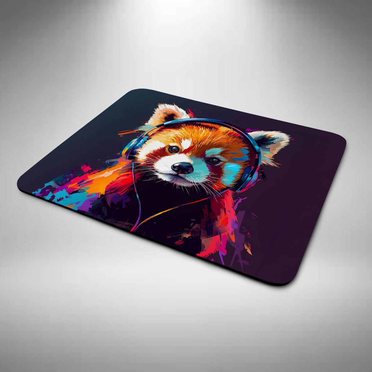 Red Panda Wearing Headphones Mouse Mat