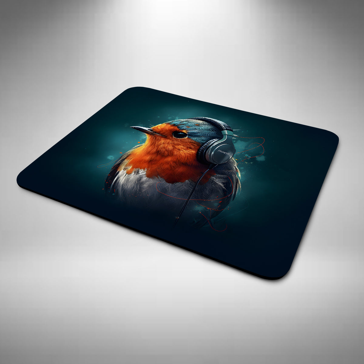Robin Wearing Headphones Mouse Mat