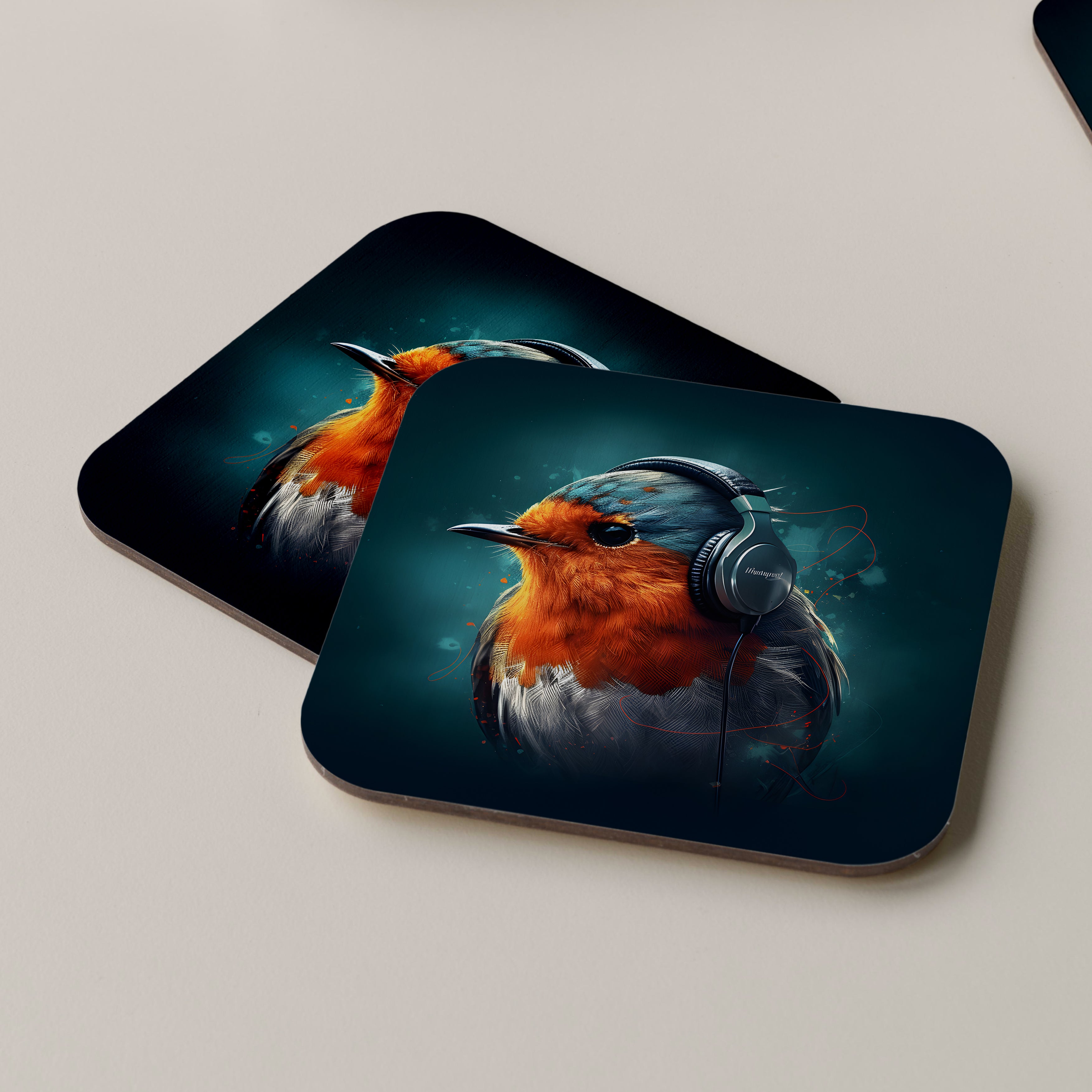Robin Wearing Headphones Coasters