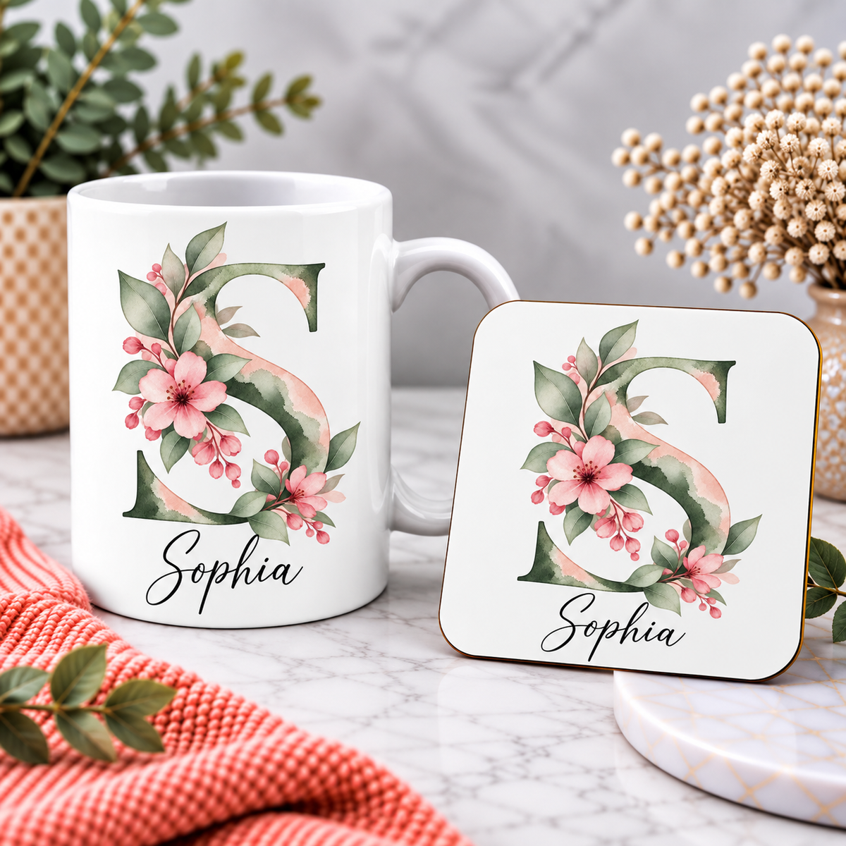 Personalised Initial Mug, Coaster or Gift Set – Any Name