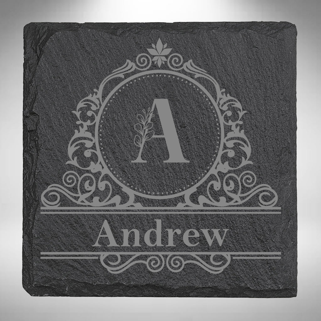Personalised Initial & Name Slate Coaster – 10 × 10cm
