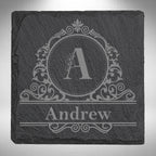 Personalised Initial & Name Slate Coaster – 10 × 10cm