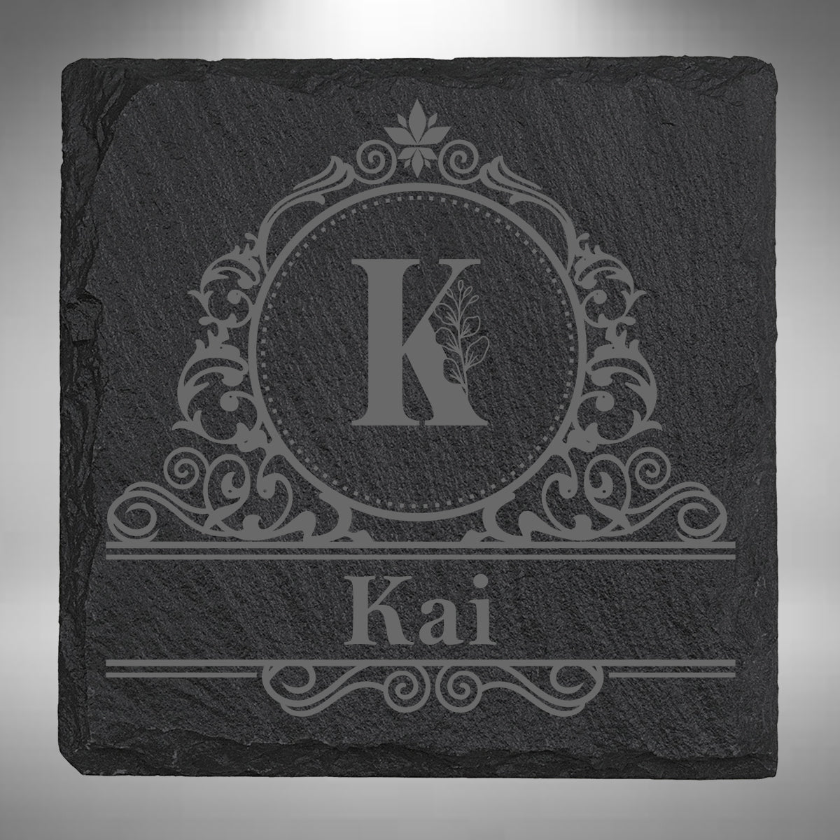 Personalised Initial & Name Slate Coaster – 10 × 10cm