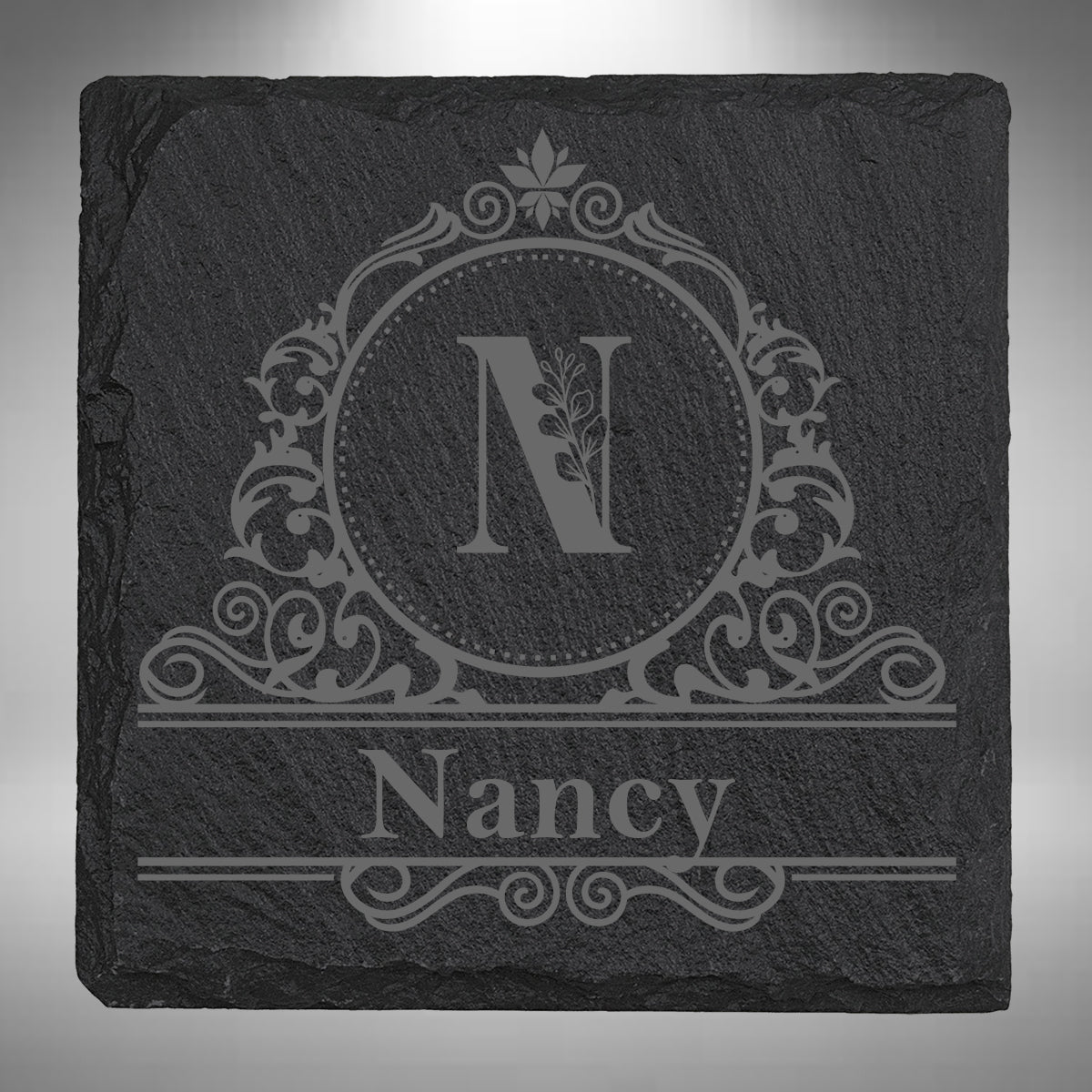 Personalised Initial & Name Slate Coaster – 10 × 10cm