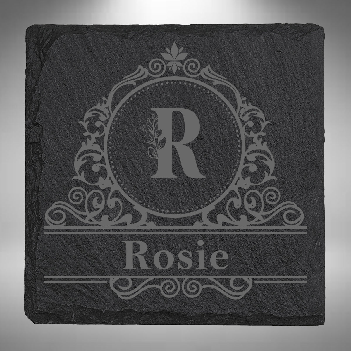 Personalised Initial & Name Slate Coaster – 10 × 10cm