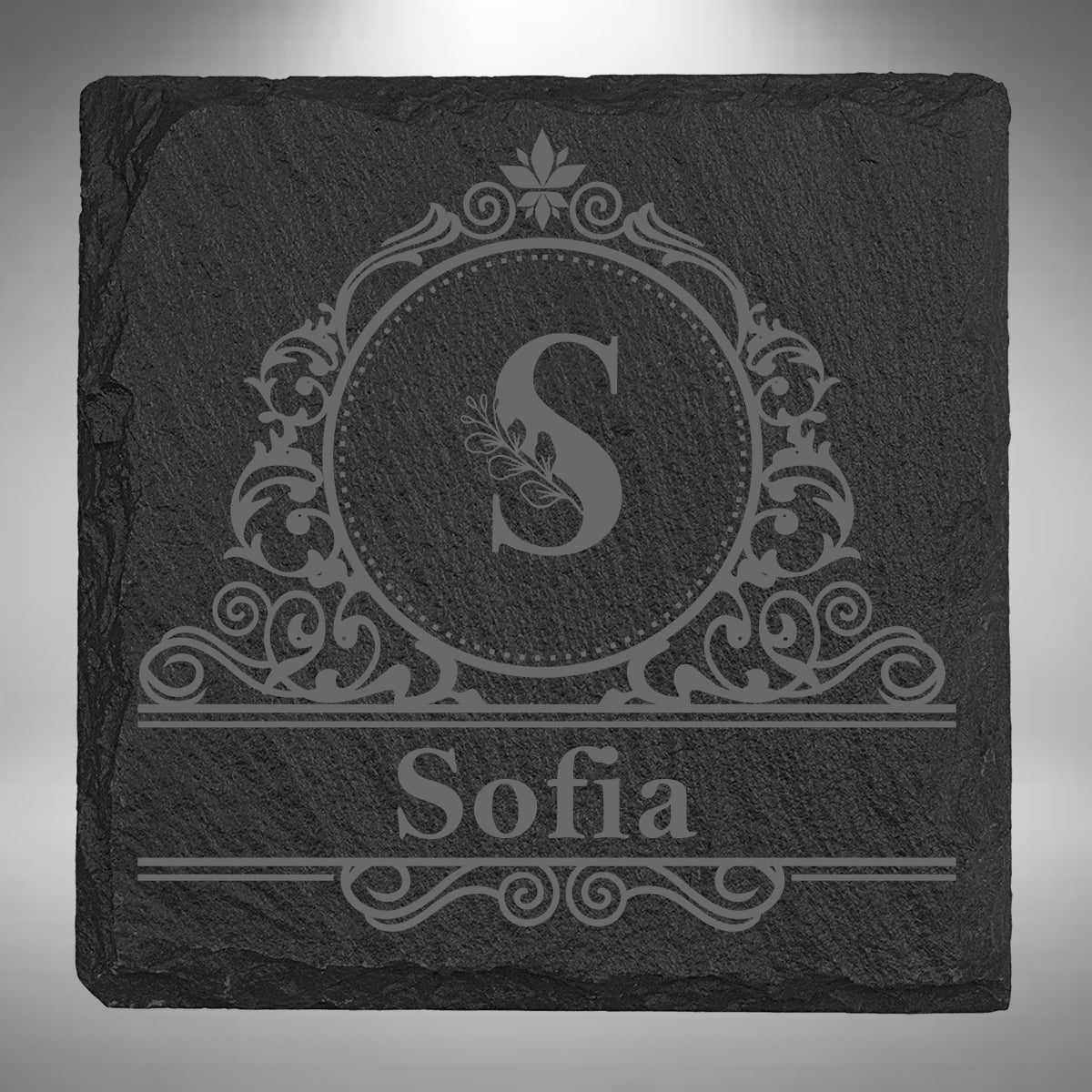 Personalised Initial & Name Slate Coaster – 10 × 10cm