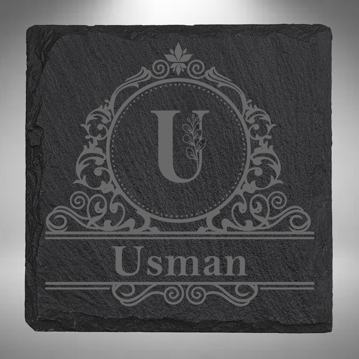 Personalised Initial & Name Slate Coaster – 10 × 10cm