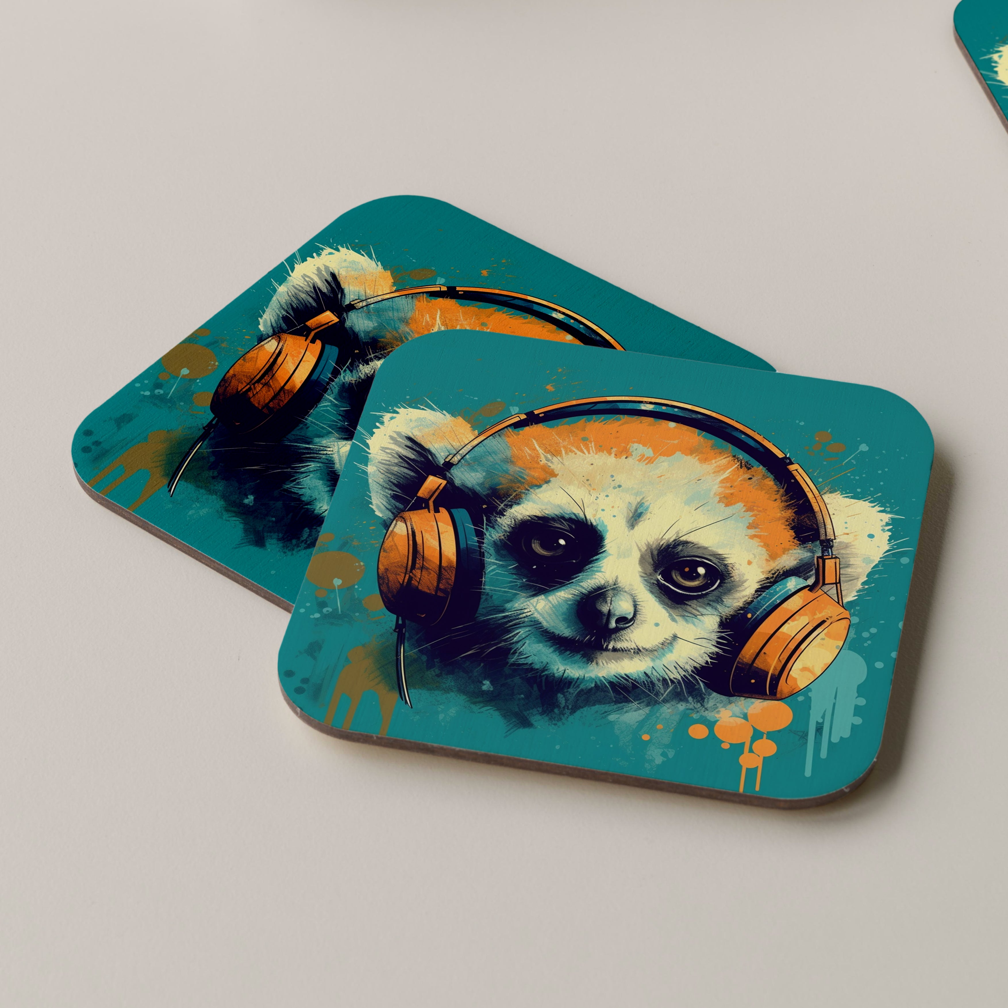 Slow Loris Wearing Headphones Coasters