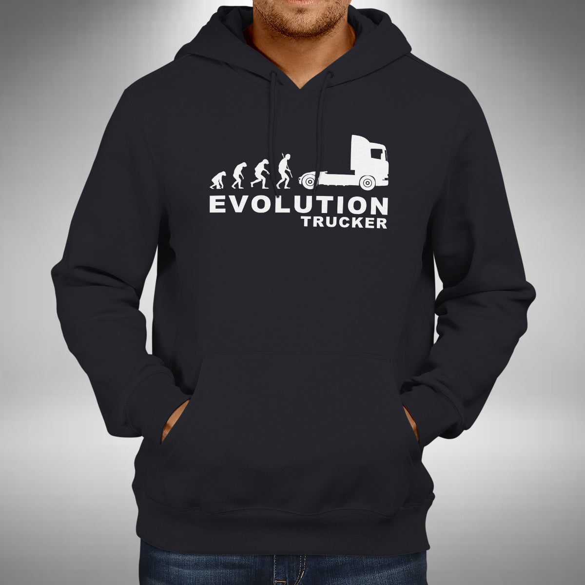 Trucker Evolution Adult Hoodie - Funny Truck Driver Heavy Goods Lorry Wagon