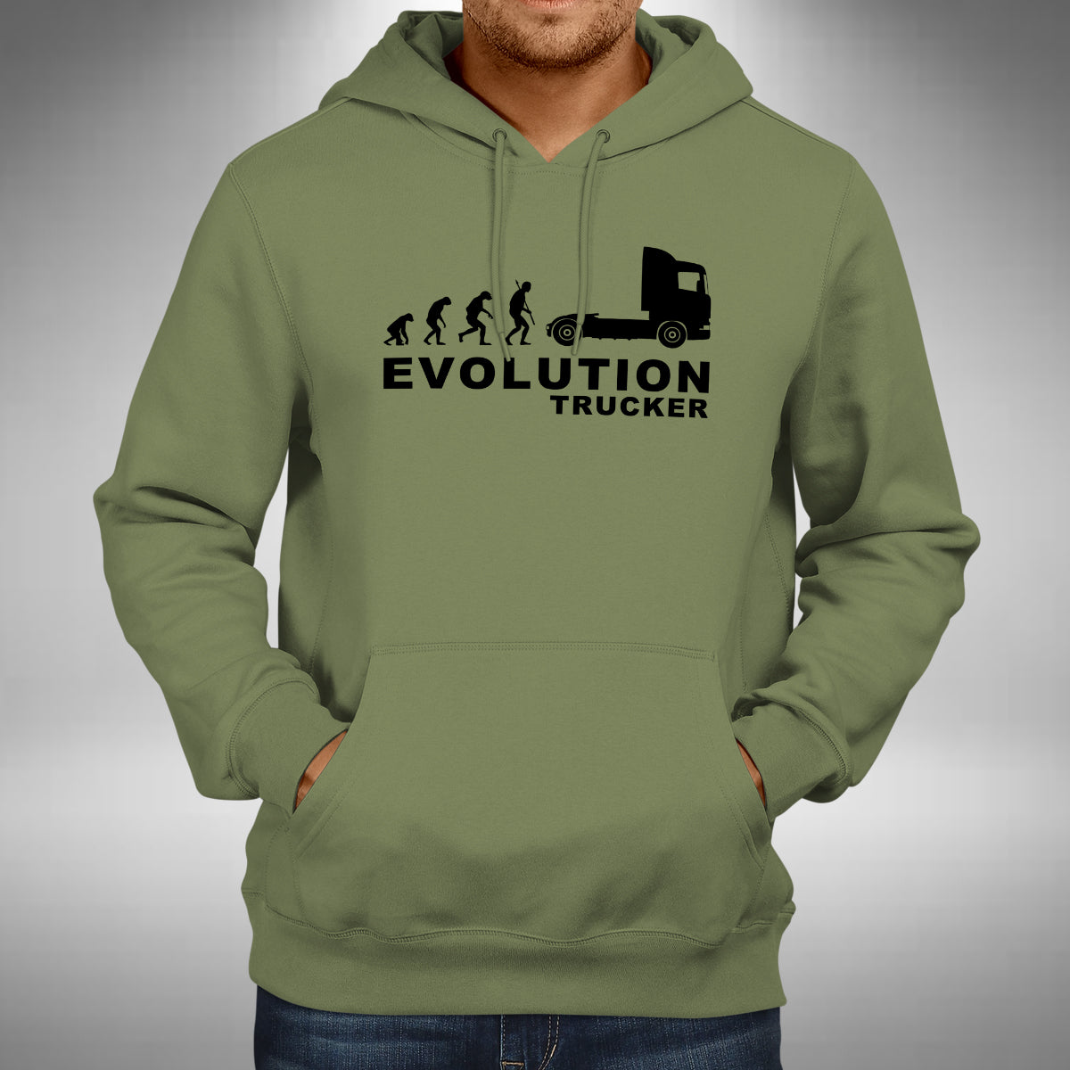 Trucker Evolution Adult Hoodie - Funny Truck Driver Heavy Goods Lorry Wagon