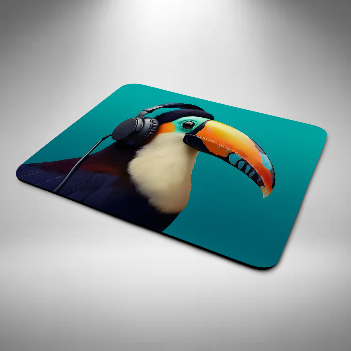 Toucan Bird Wearing Headphones Mouse Mat