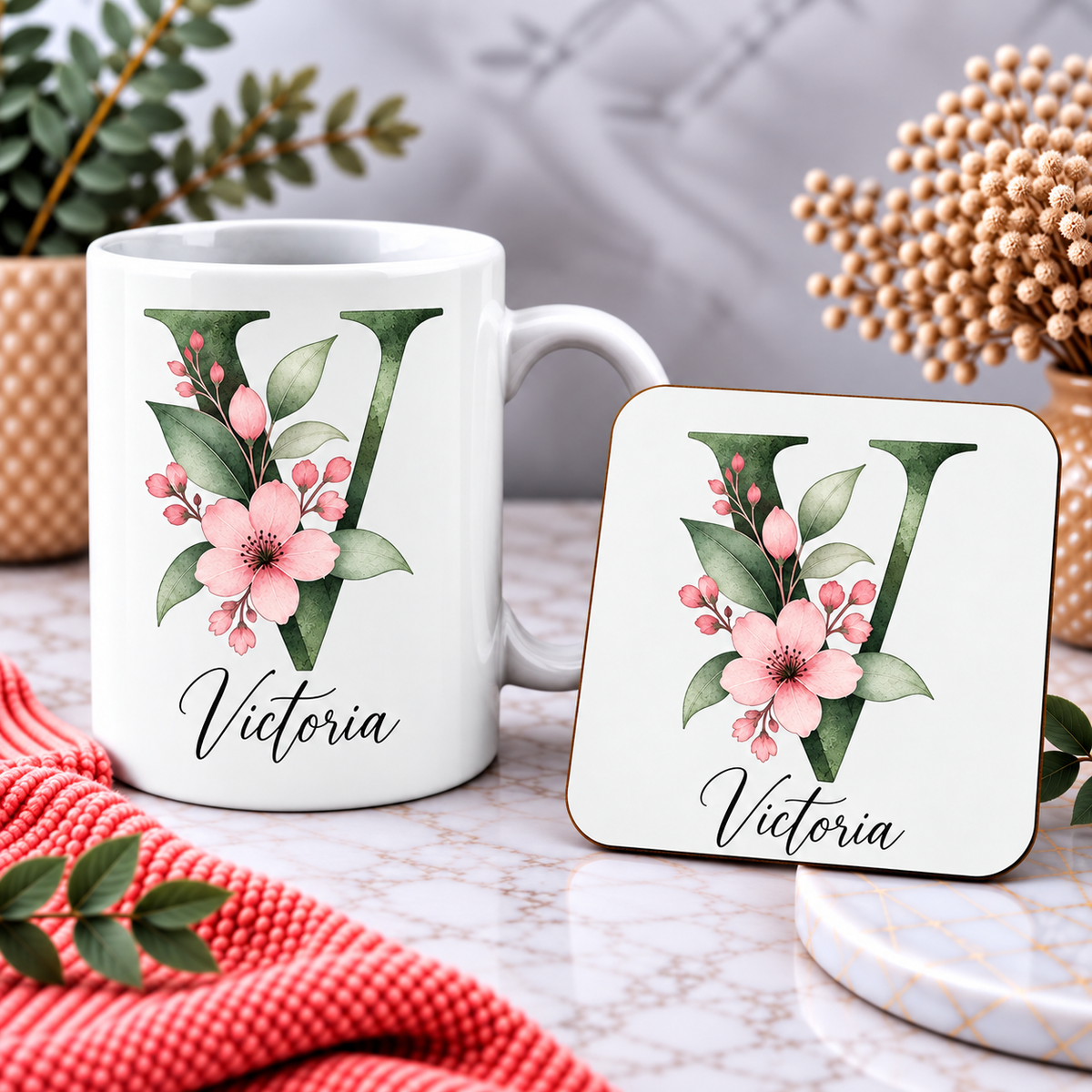 Personalised Initial Mug, Coaster or Gift Set – Any Name