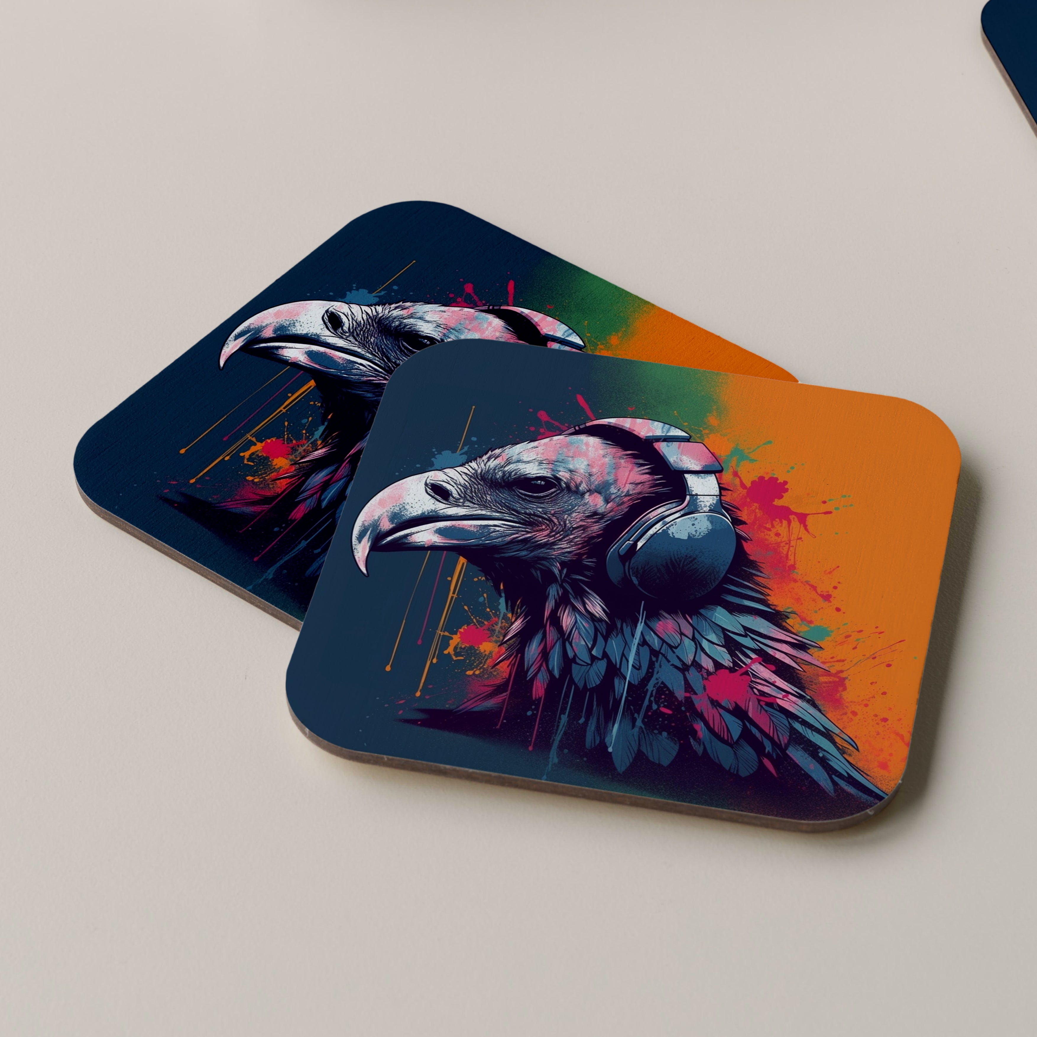Vulture Wearing Headphones Coasters