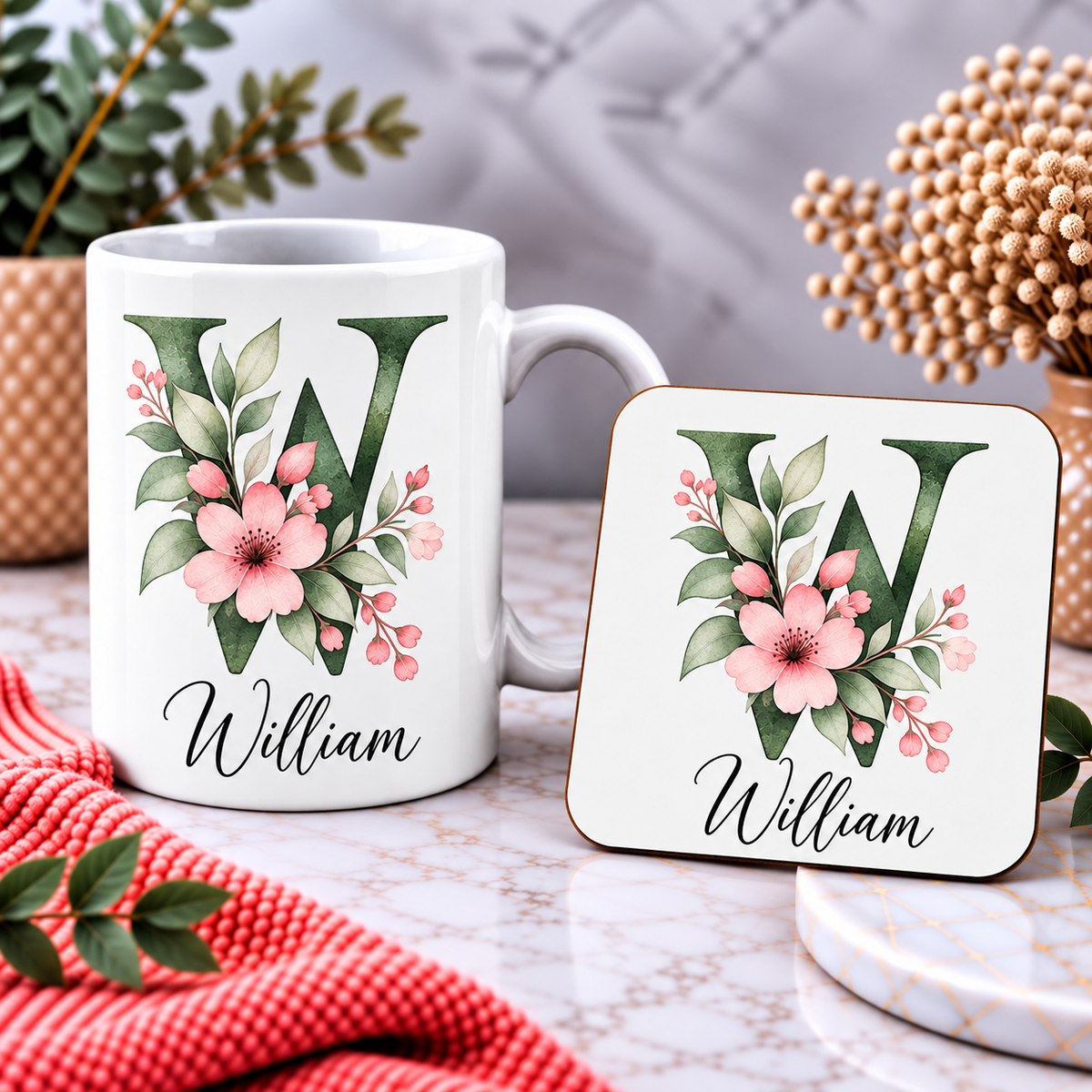 Personalised Initial Mug, Coaster or Gift Set – Any Name